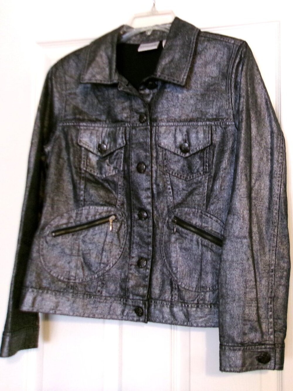 CHICO'S Shiny Silver Metallic Moto Jacket Size 0  (4/6)